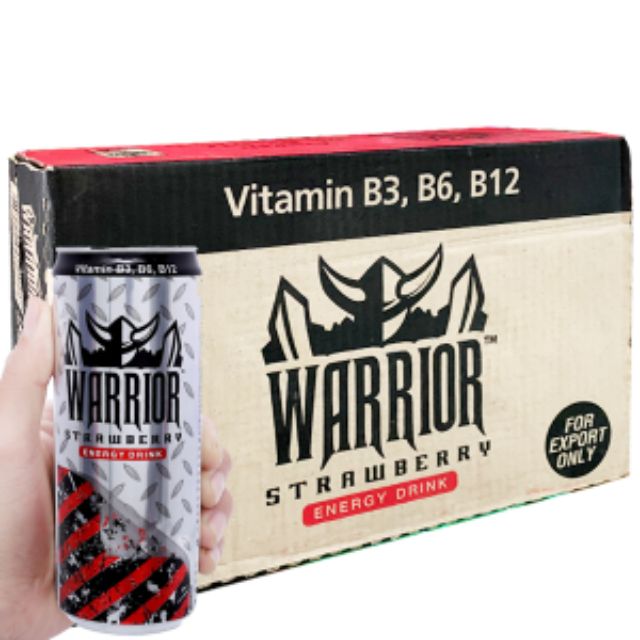 Thùng 24 lon Nước Tăng Lực WARRIOR Vị Dâu 325ml ( HSD: 12/2020 )