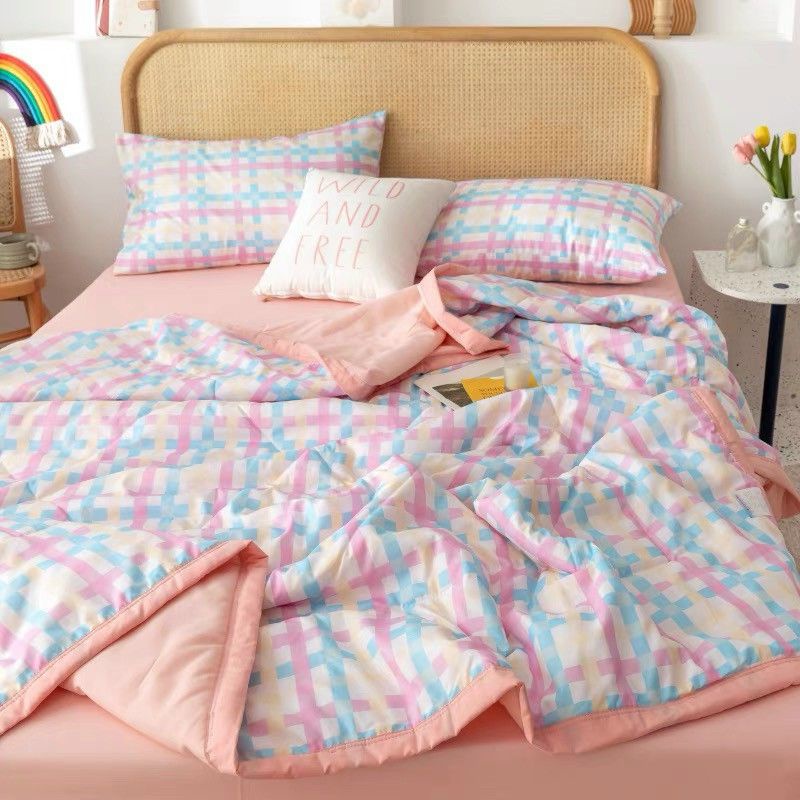 set chăn đũi kẻ, đũi silk morning về hàng chất mát mịn
