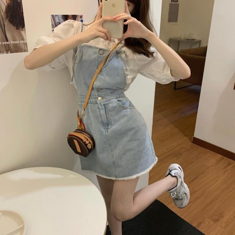 Yếm jean set yếm Set Áo Váy Yếm Denim Phong Cách Cổ Điển Thời Trang Mới 2022
