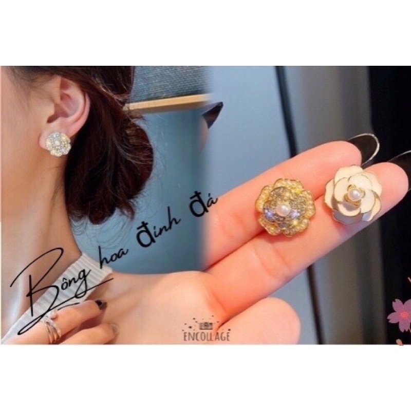 Bông Tai Hoa Đá Ngọc Pha Lê nhiều màu , khuyên tai hoa ngọc , phụ kiện nữ thời trang - Hari Korea Accessories