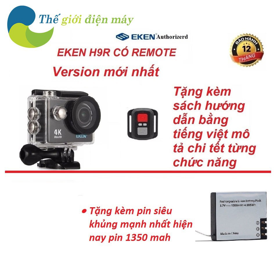 [SaleOff] Camera hành trình 4K wifi Eken H9R có remote version mới nhất 8.1 tặng kèm kính lọc đỏ và pin siêu khủng 13