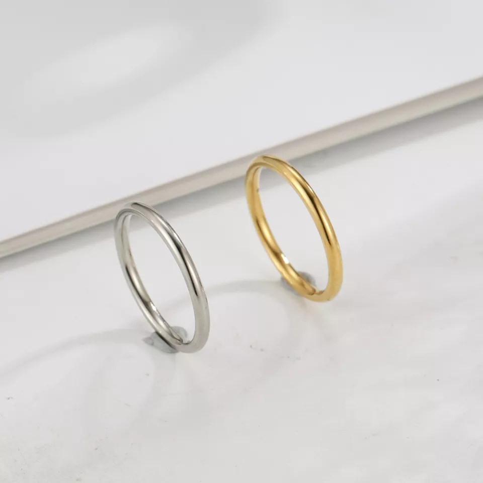 Nhẫn cưới titan vàng 18k không đen rỉ cực bền màu NC195 giá 1 chiếc cao cấp sáng bóng