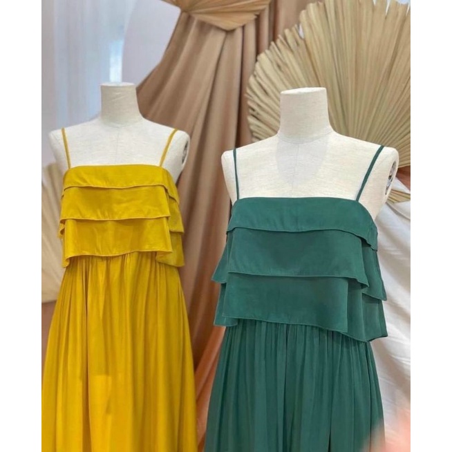 Đầm Maxi Đũi Hai Dây Ngực Xếp Tầng Bèo Dáng Dài From Rộng Bầu Mặc Xinh