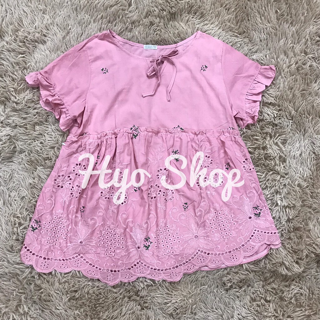 Áo bầu đẹp HYO công sở thêu hoa xinh chất boi dáng Babydoll Freesize 65kg