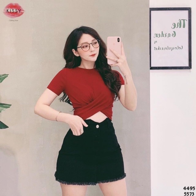 Áo đắp chéo eo croptop - chất thun lụa