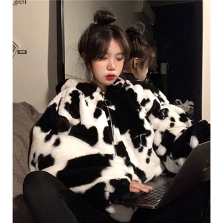 Áo khoác lông bò sữa ulzzang to dày siêu ấm mùa đông