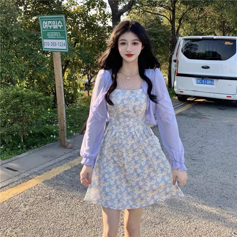 Váy hai dây hoa nhí vintage Hàn Ulzzang style 🌸 Hàng Quảng Châu