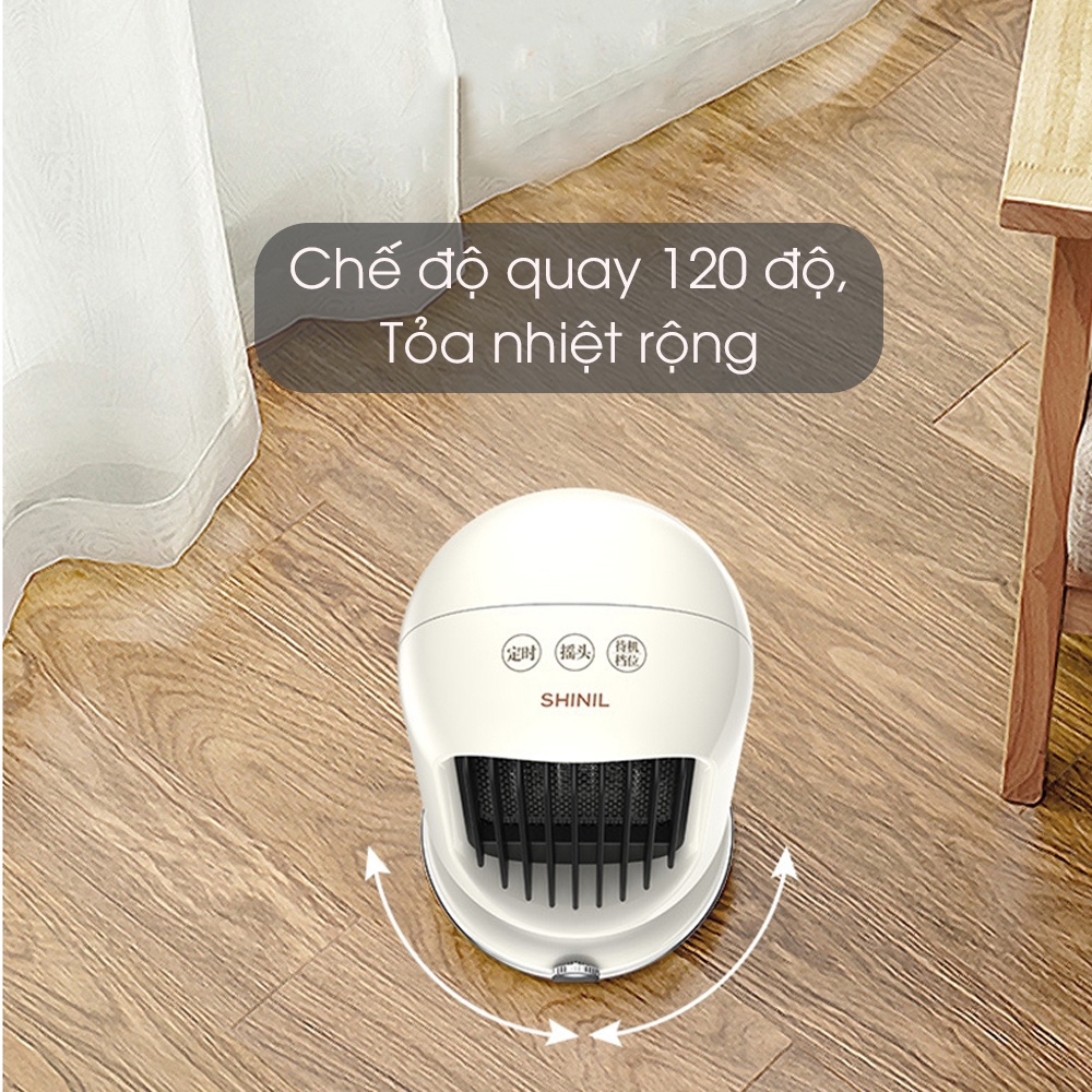 Máy sưởi mini để bàn Shinil, quạt sưởi mini, Làm nóng nhanh, cấp khí góc rộng, chống cháy, tự ngắt khi đổ