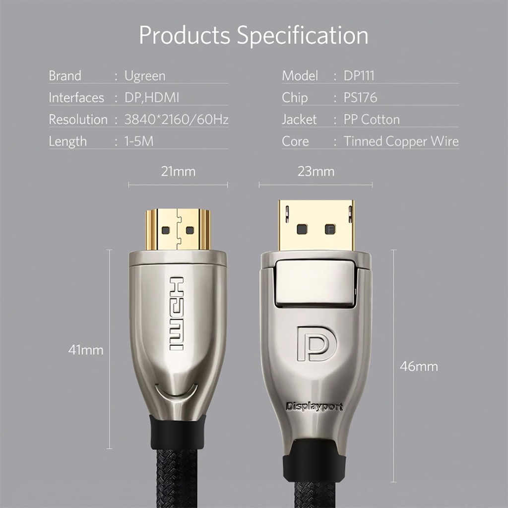 Dây cáp chuyển đổi DisplayPort sang HDMI - hỗ trợ kết nối Laptop,PC,Card đồ họa ,..với màn hình Tivi, Máy chiếu,..