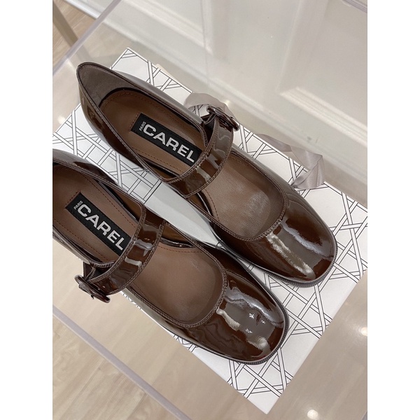 Giày búp bê cao cấp da thật thương hiệu Carel gót cao 3.5cm có 2 màu màu trơn đơn giản