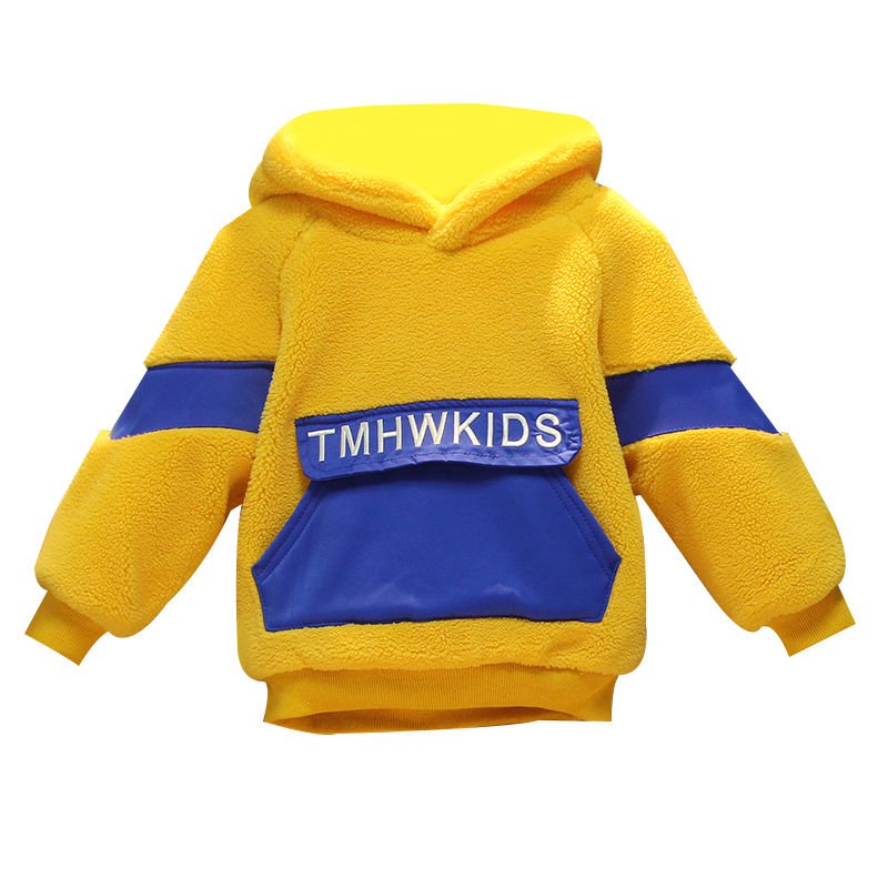 COD Boy Sweater Velvet Winter Clothes New Cashmere Children Thick Korean Version Of Hooded Feather ShirtKid