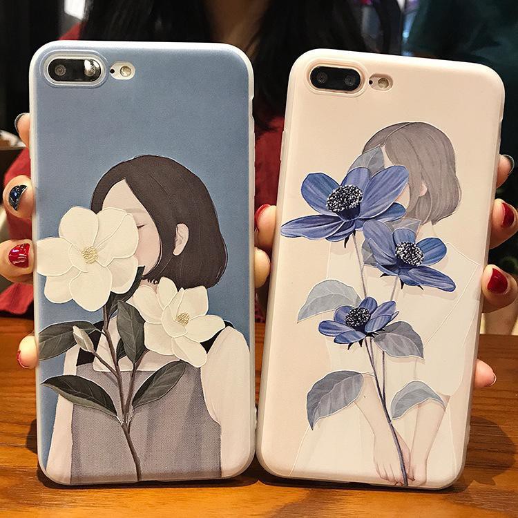 Ốp iPhone - ốp lưng iPhone in hình cô gái và hoa châu âu cực đẹp và dễ thương 6 6s 7 8 plus x xr xsmax 11 pro max a164
