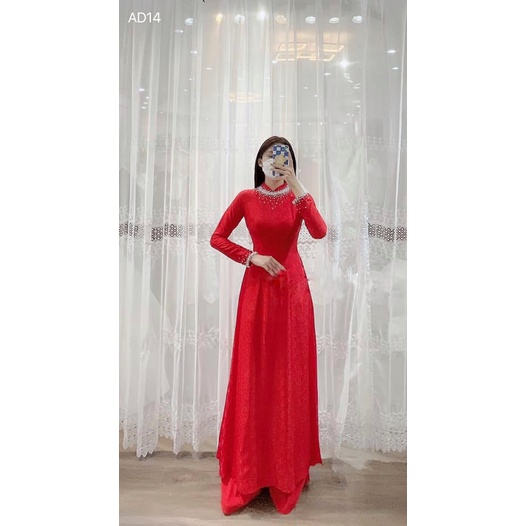 Áo Dài Cô Dâu Màu Đỏ Đính Ngọc Cao Cấp, Sang Trọng- Thu Phương Bridal Cam Kết Chất Lượng, Chuẩn Phom Dáng