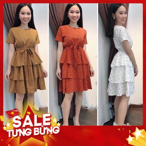 ĐẦM XÒE VOAN CHẤM BI PHỐI TẦNG CỘT NƠ EO DỰ TIỆC CỰC SANG -Hàng nhập khẩu