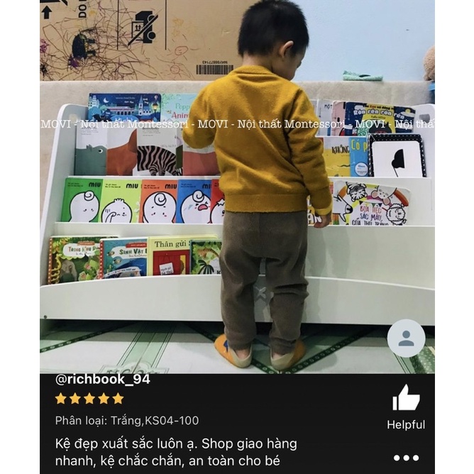 Kệ sách cho bé, kệ sách gỗ 4 tầng, giá sách Montessori cho bé KS04