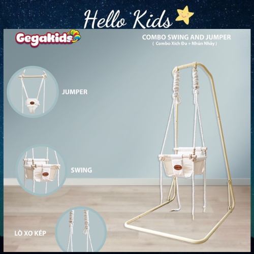 Hàng chính hãng Gegakids- Combo 2 trong 1 Xích đu và Nhún nhảy cho Bé
