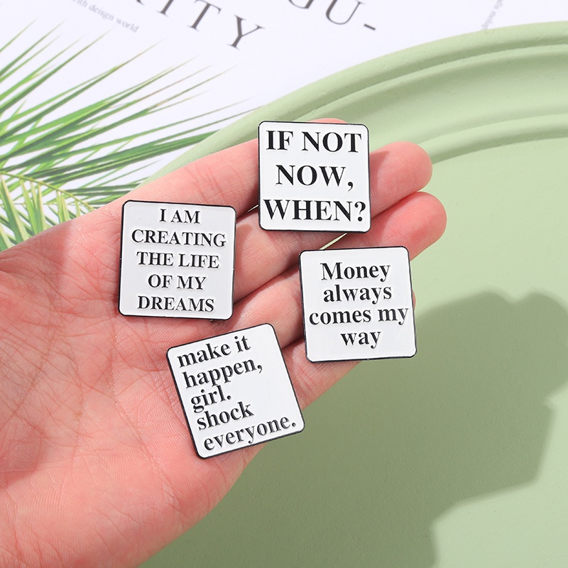 Ghim Cài Áo Bằng Kim Loại Tráng Men Màu Trắng Đen In Chữ Make It Happen Shock Mọi Người Dùng Trang Trí Quà Tặng Cho Bạn Bè