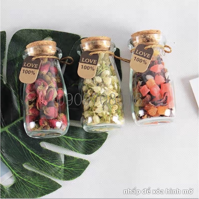 Hũ Thuỷ Tinh Pudding Lùn 100ml Nút Gỗ Ép Đựng Trà Khô | Gia Vị | Trang Trí...Vv