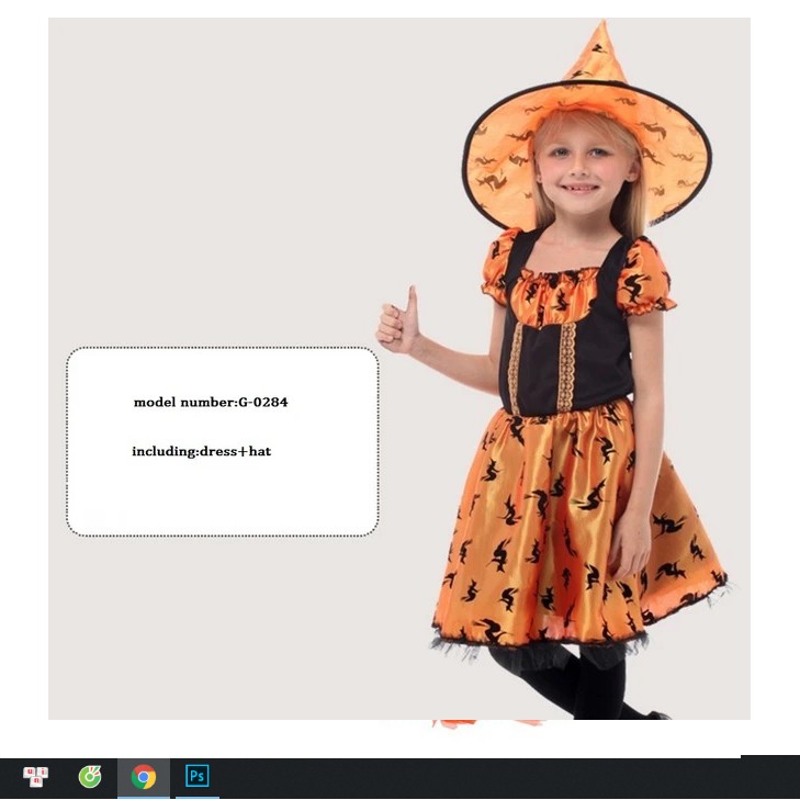 Bộ váy mũ phù thủy G-0284 hóa trang cho bé từ 4-8 tuổi chơi Halloween