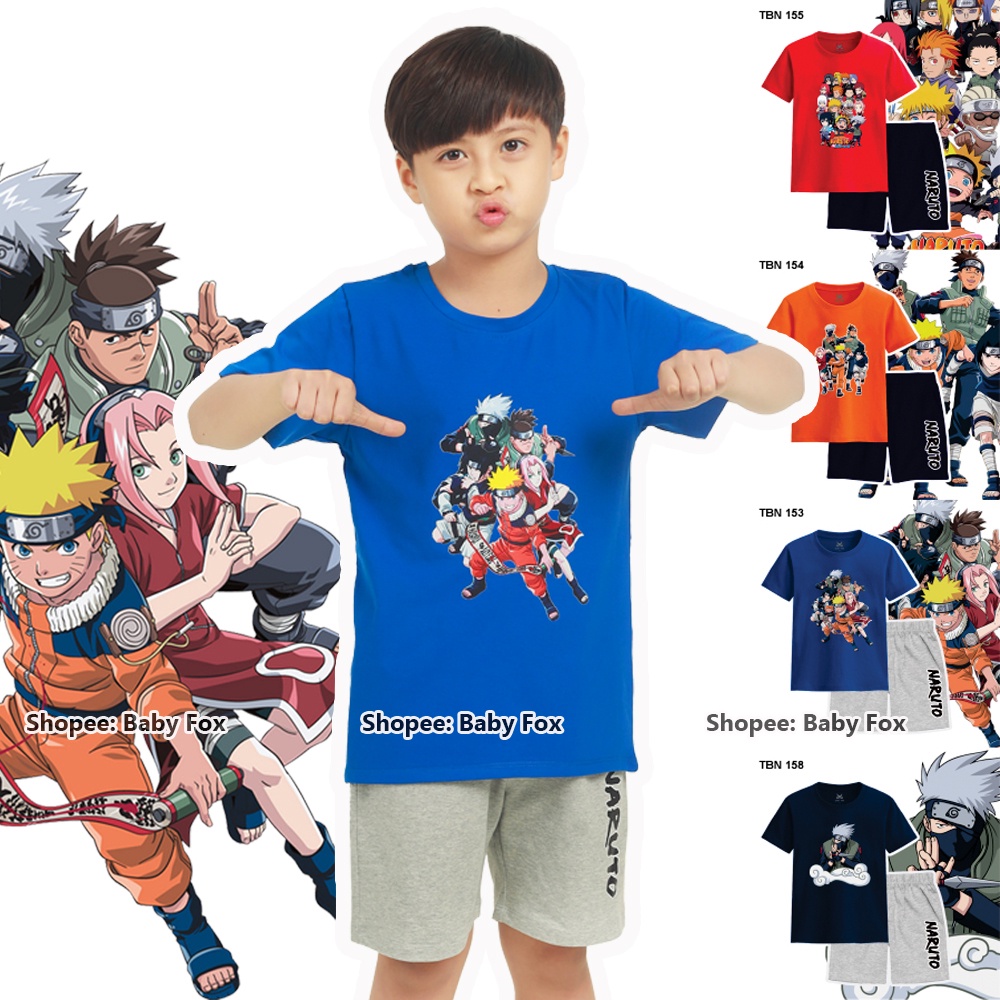 Bộ thun bé trai 100% cotton loại tốt, thương hiệu BABY FOX, hình Naruto, size nhí trung, đại l