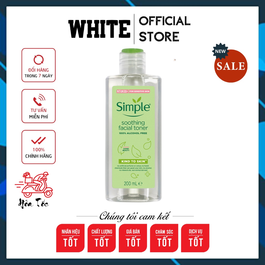 Nước Hoa Hồng Soothing Facial Toner Simple cân bằng ẩm cho da 200ml - White Store