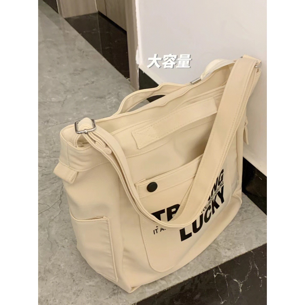 Túi Tote Đeo Vai Vải Canvas Sức Chứa Lớn Mẫu Mới 2022 In Họa Tiết Đơn Giản Dễ Phối Đồ Cho Nữ