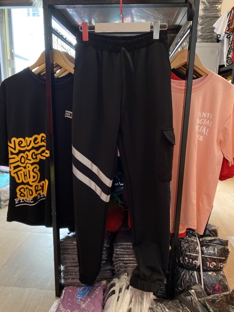 Quần jogger unisex nam nữ thể thao phản quang 2 sọc siêu co giãn tập gym | HD2000 | BigBuy360 - bigbuy360.vn