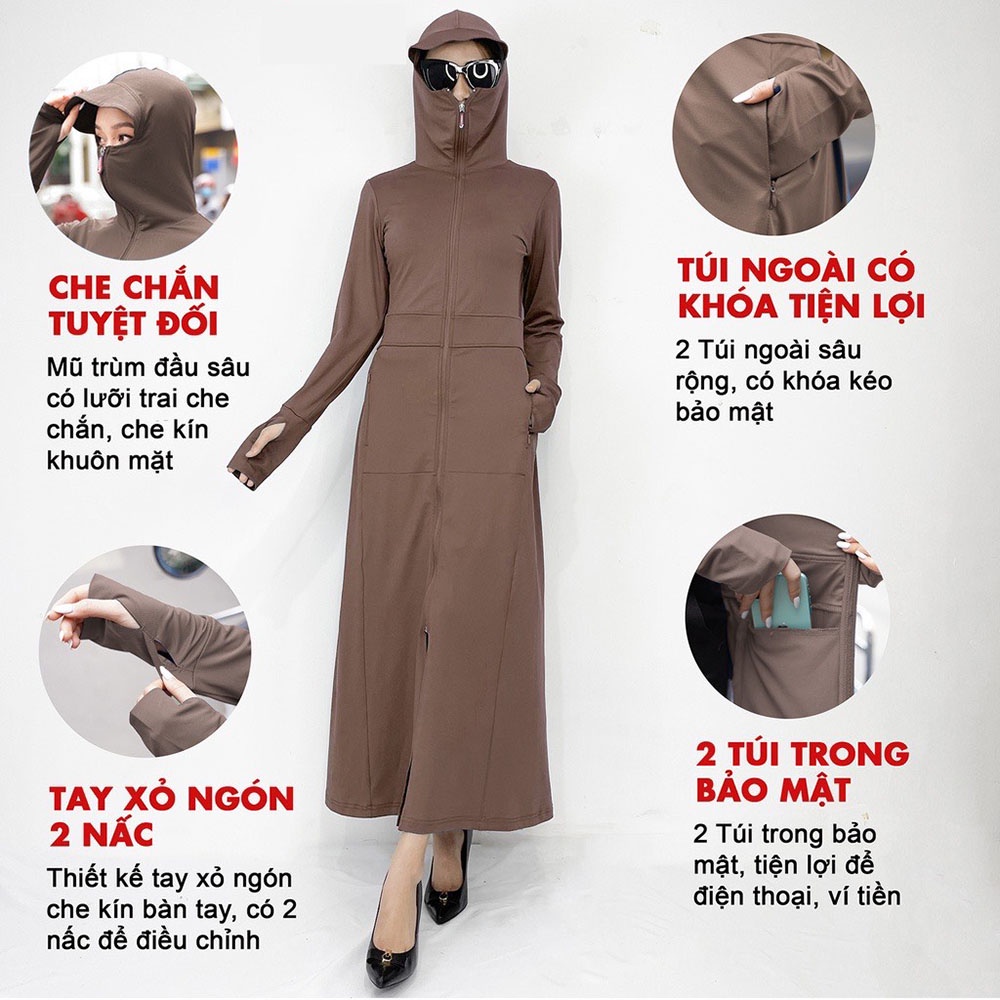 Áo chống nắng nữ 2 lớp toàn thân chất kim cương thoáng mát Micado