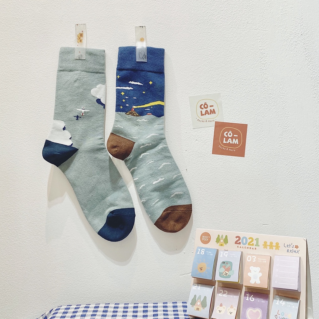 [Tiệm vớ cô Lam] Tất vớ cổ cao nam nữ họa tiết tranh vintage