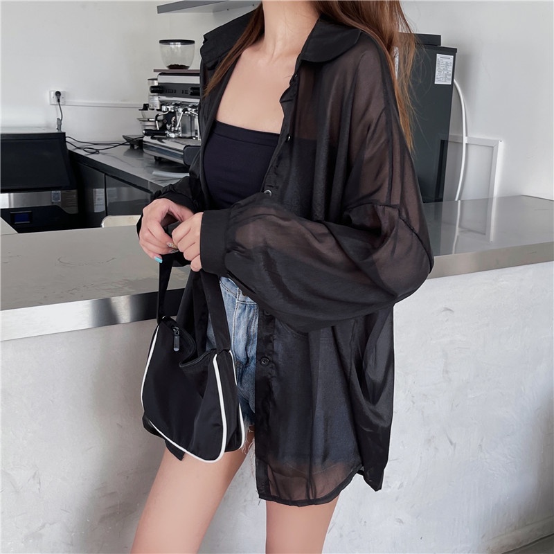 Áo Sơ Mi Voan Mỏng Xuyên Thấu Thời Trang Hàn Quốc Dành Cho Nữ áo croptop