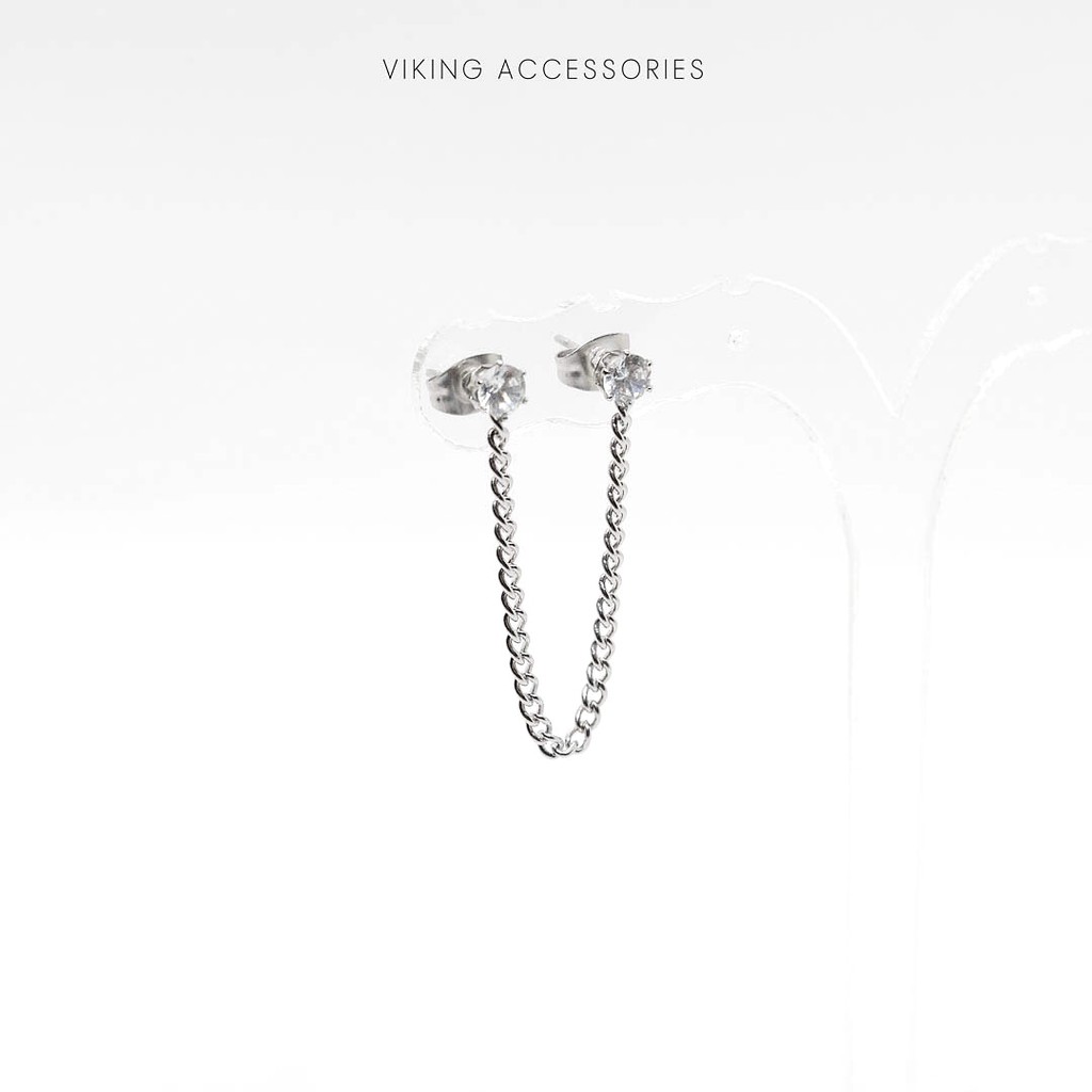 Khuyên Tai Bông Tai Nữ Dáng Dây Đính Đá Nhân Tạo Xỏ 2 Lỗ Thép Titan Không Gỉ C02