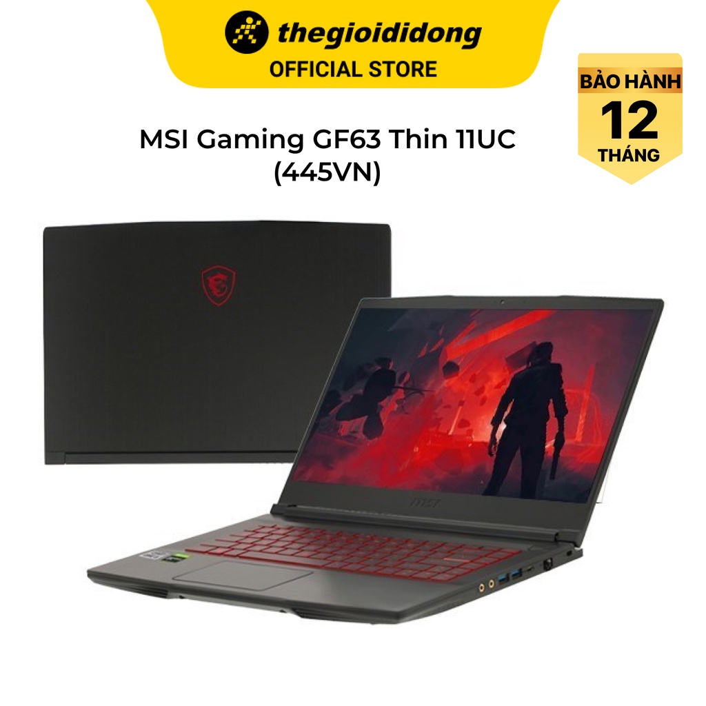 Laptop Gaming MSI GF63 Thin 11UC i5 11400H/8GB/512GB/4GB RTX3050/15.6"F/Balo/Chuột/Win10//Đen - Hàng chính hãng