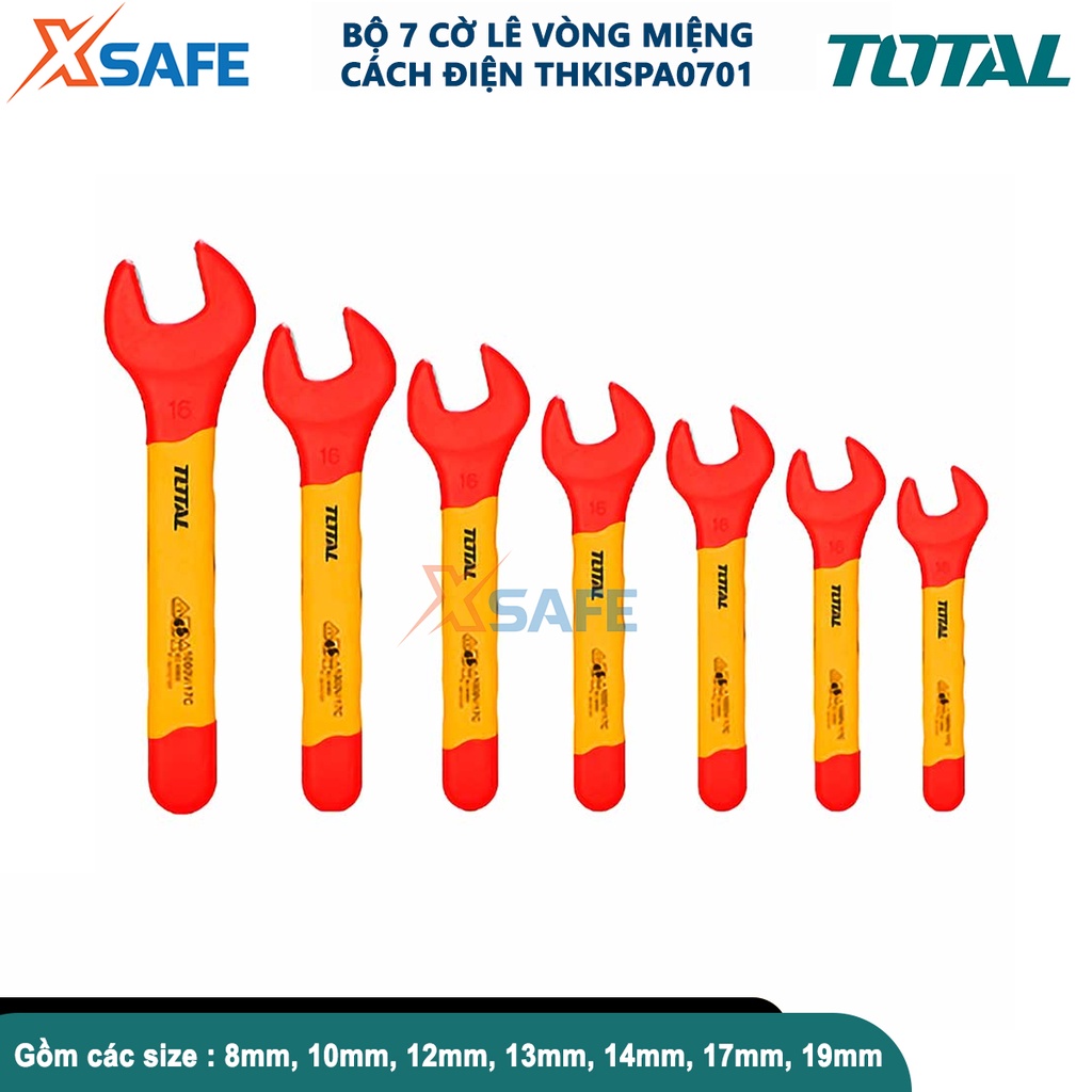 Bộ cờ lê cách điện 7 chi tiết THKISPA0701, cách điện lên tới 1000V, gồm các size 8mm, 10mm, 12mm, 13mm, 14mm, 17mm, 19m
