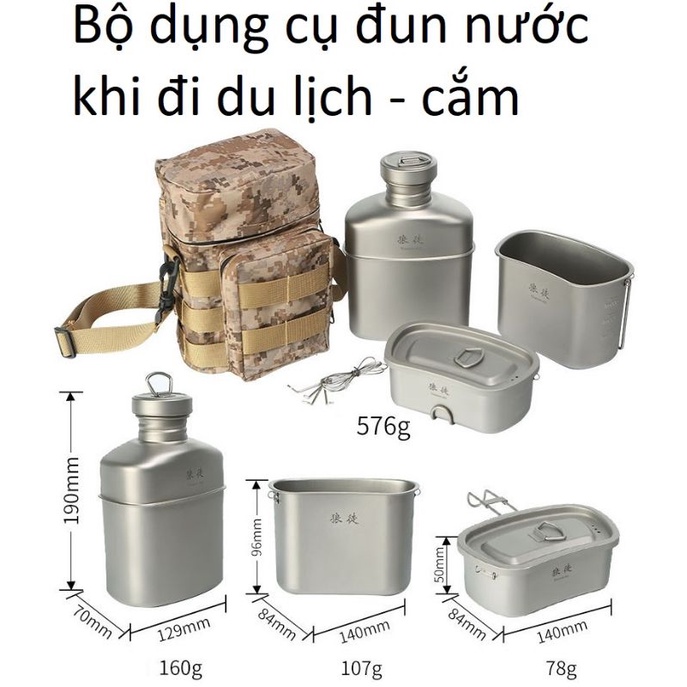 Bộ Dụng cụ đun nước đồ ăn dã ngoại mạ titan đun sôi nước nhanh chóng. Dùng khi cắm trại, du lịch, thể thao ngoài trời