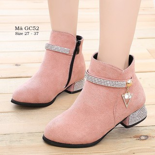 Giày boot bé gái cao gót phong cách Hàn Quốc cao 3cm phối màu độc đáo GC52