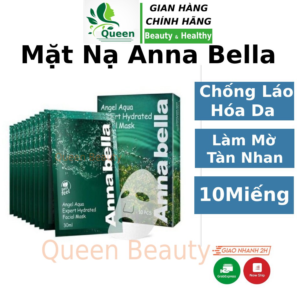 Hộp mặt nạ đắp tảo biển Anna Bella 10 Miếng dưỡng trắng da ban đêm mờ thâm ngừa mụn Hàn Quốc - Queen Beauty