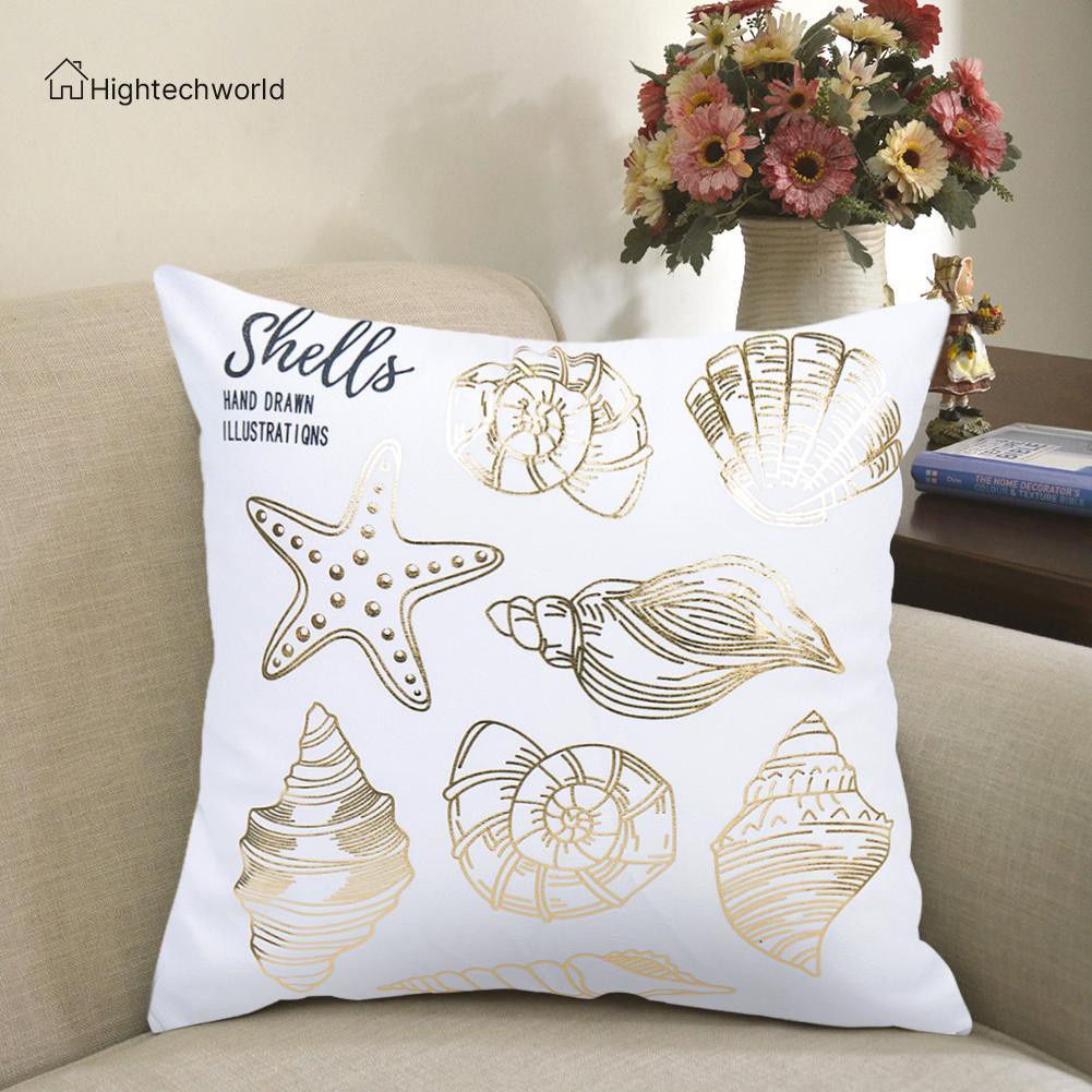 Hightechworld Gold Foil Ocean Printing Throw Pillow Case Sofa Car Waist Cushion Cover