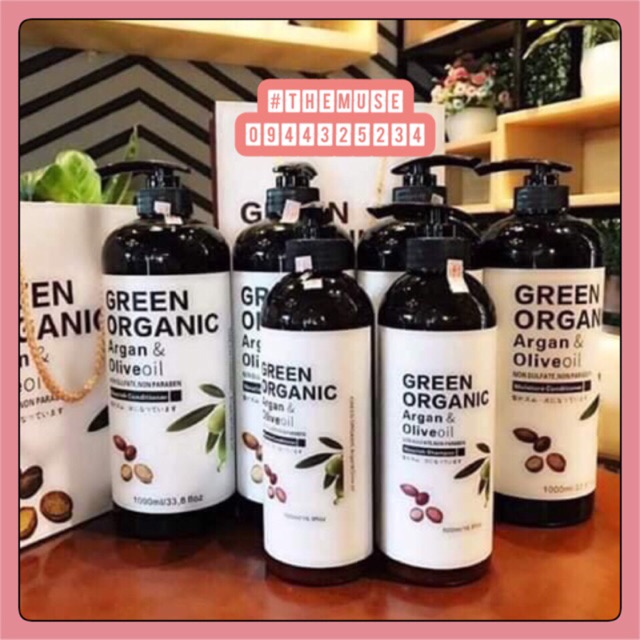 GREEN ORGANIC- CẶP DẦU GỘI DẦU XẢ DƯỠNG ẨM PHỤC HỒI HƯƠNG NƯỚC HOA GREEN ORGANIC 1000ML