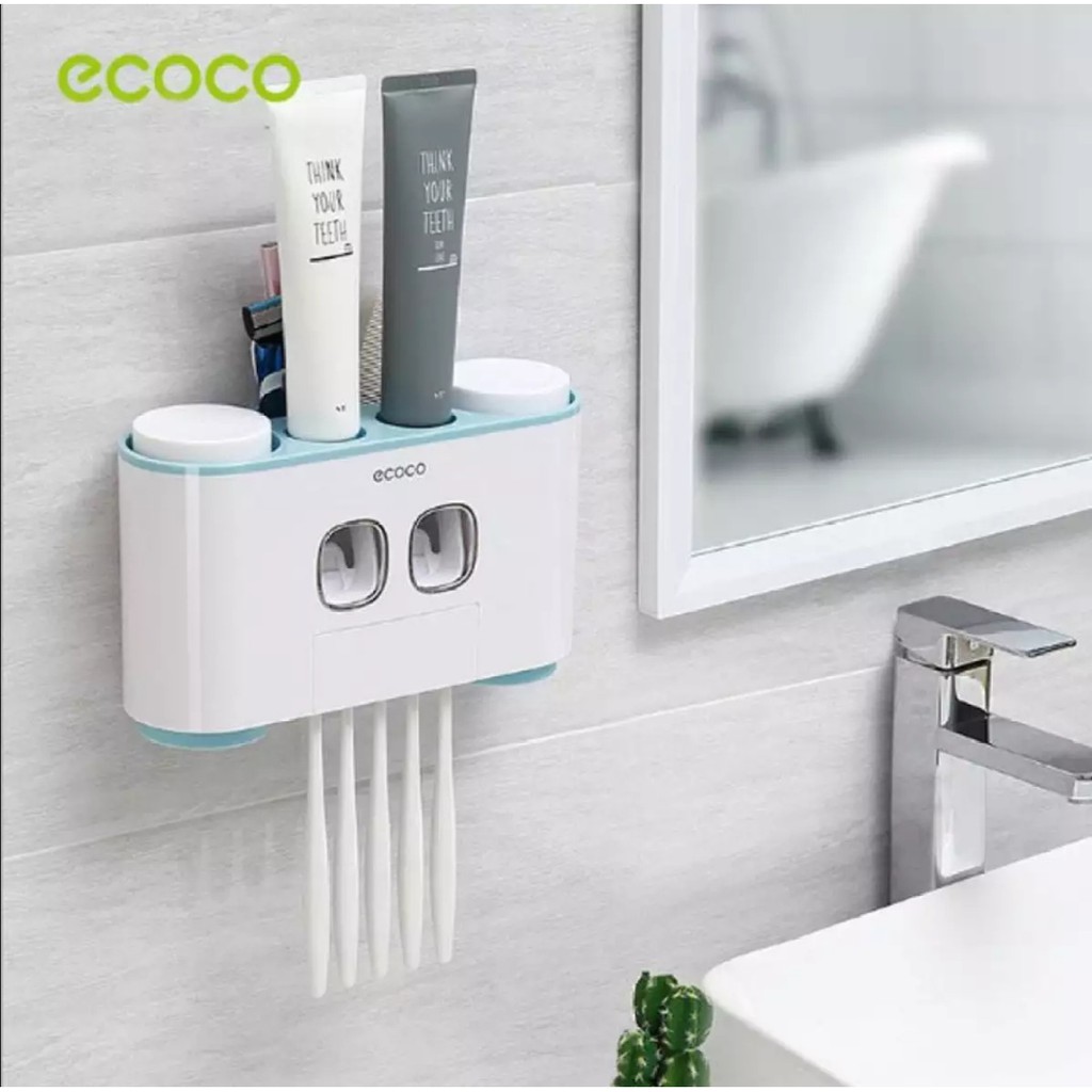 Bộ nhả kem đánh răng, lấy kem đánh răng tự động ECOCO cao cấp kèm miếng dán cường lực và 4 cốc đánh răng sang trọng