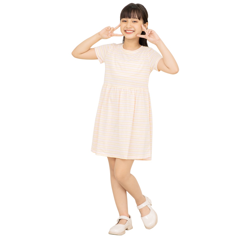Đầm Bé Gái Sọc Hồng ngắn tay từ 18 - 40 kg - GUKID - GKD17