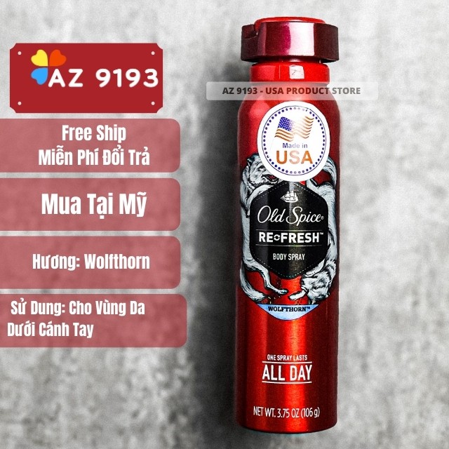 [HÀNG MỸ] Xịt Khử Mùi Nam Old Spice Hàng Mỹ 106g - Khử Mùi, Ngăn Mùi Hôi Hiệu Quả, Hương Thơm Nam Tính  - AZ 9193