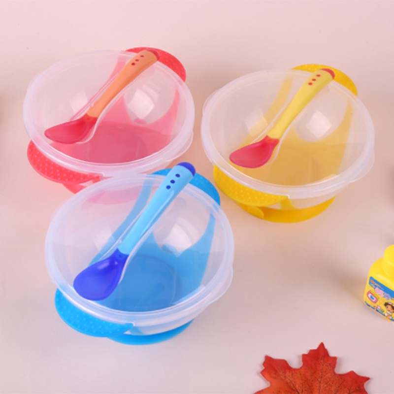 1 Set Baby Tableware Tableware Suction Bowl With Temperature Sensing Spoon Baby Food Baby Dinner Food Dishes