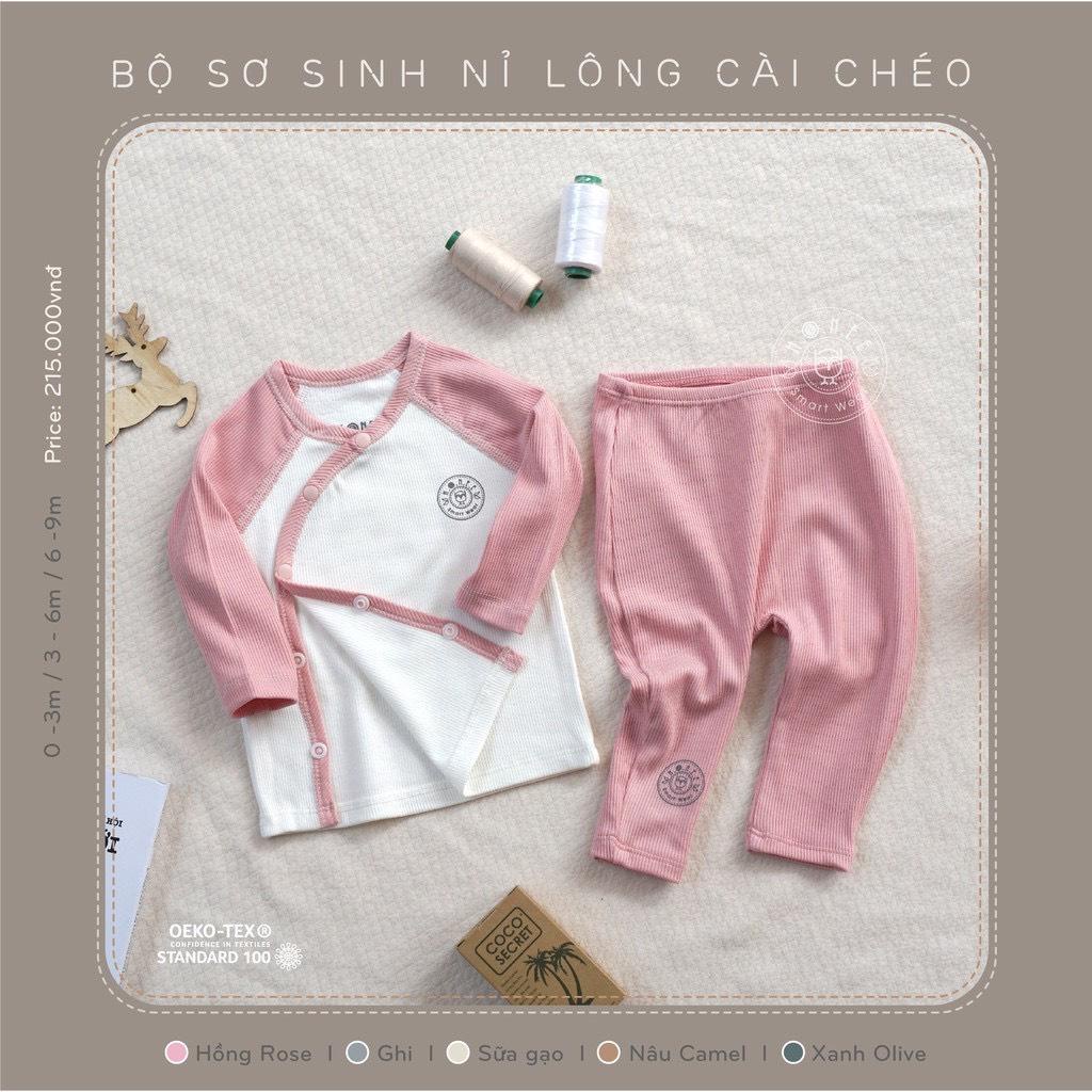 BỘ SƠ SINH NỈ LÔNG CÀI CHÉO HRNEE CHẤT SIÊU MỀM ẤM CHO BÉ 0-6M
