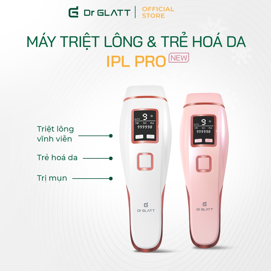 Set máy dưỡng da đa năng - máy triệt lông mini &amp; trị mụn, máy rửa mặt &amp; tẩy trang, máy massage mặt &amp; nâng cơ DR GLATT