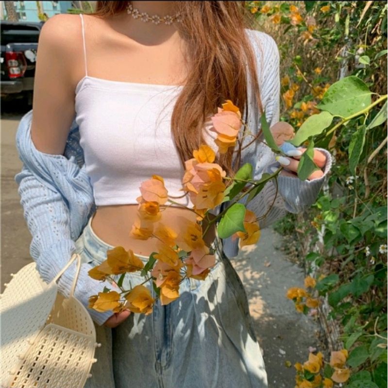 ÁO HAI DÂY SỢI BÚN 🎗 ÁO THUN GÂN CROPTOP }