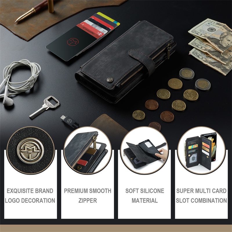 Bao Da Điện Thoại Nắp Lật Kiêm Ví Đựng Thẻ Khóa Kéo Đa Năng Chống Sốc Cho Samsung Note 20 Ultra Note 10 Plus S8 Ốp