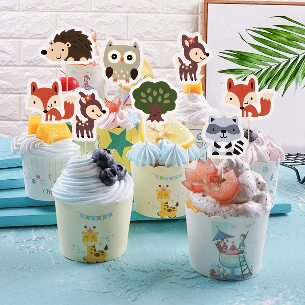Set 48 Phụ Kiện Trang Trí Bánh Cupcake Hình Động Vật Bằng Len Dễ Thương
