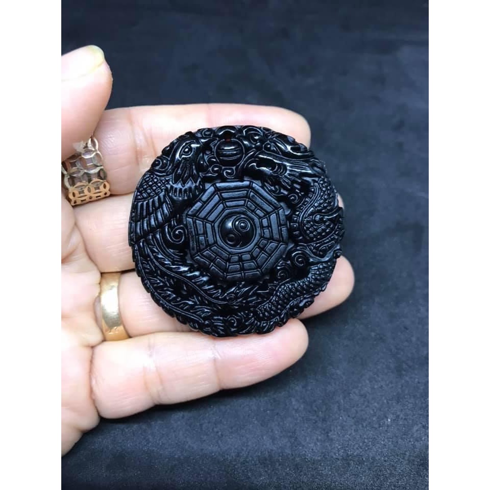 MẶT DÂY CHUYỀN UYÊN ƯƠNG LONG PHỤNG BÁT QUÁI Obsidian - TẶNG KÈM DÂY ĐEO