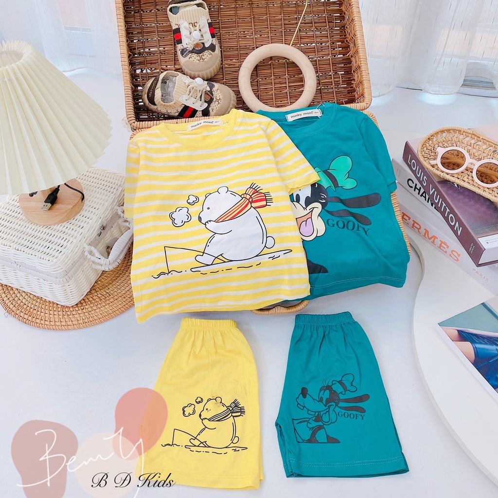 Đồ Bộ Cộc Tay Bé Trai, Bé Gái Minky Mom Chất Thun Lạnh In Hình Micky, Siêu Nhân - AN.KID