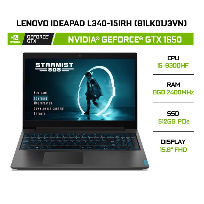 Laptop Lenovo IdeaPad L340-15IRH 81LK01J3VN i5-9300HF | 8GB | 512GB | VGA GTX 1650 4GB | 15.6" FHD | Win 10